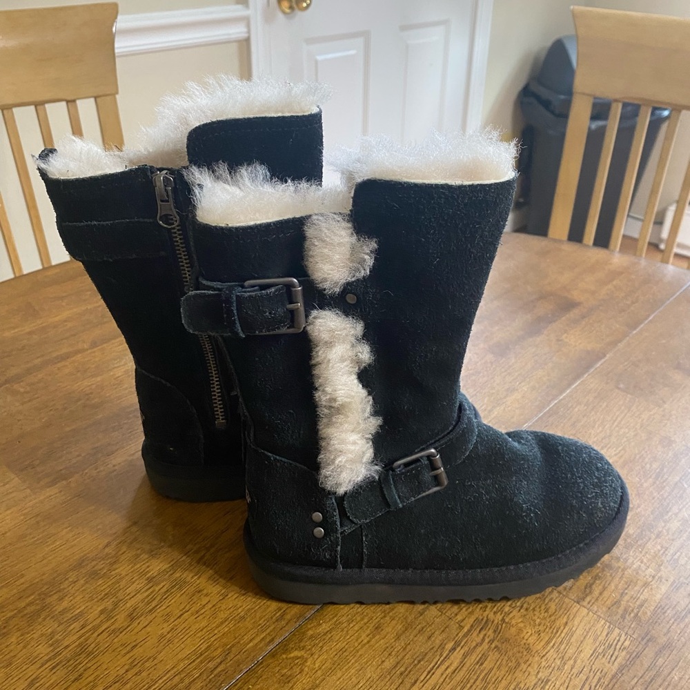 UGG Black Suede Boots with White Fur Lining